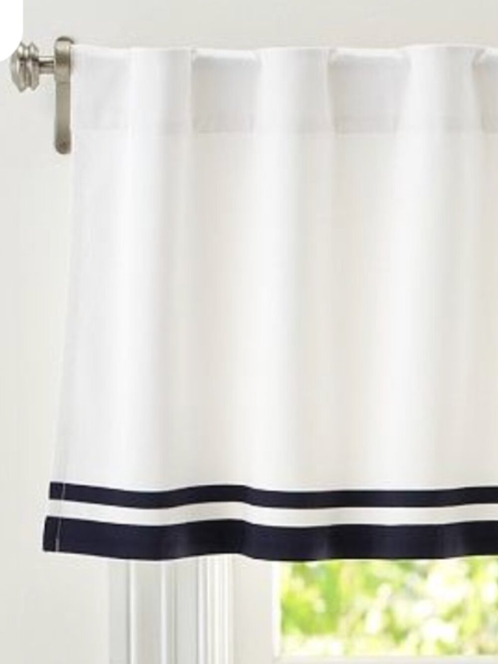 Pottery Barn Kids Harper White Valance with Navy Trim